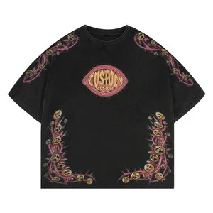 Direct Factory 280gsm Heavyweight 100% Cotton Oversized Tshirt For Men Women Custom Logo Digital Printing Vintage Acid Wash