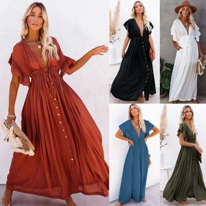 2025 Solid Color Long Beach Cover-Up Dress with Sun Protection Hawaiian Style Cardigan for Foreign Trade for Beach Vacation
