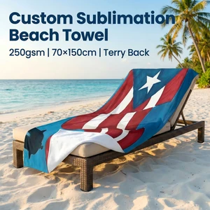 Custom Logo Puerto Rico Flag Inspired Sand Free Quick Dry Polyester Beach Towel Modern Sports Pattern Summer Use Travel