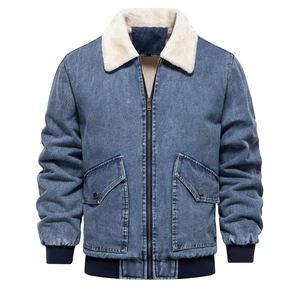 Men's Custom Printed Embroidery Winter Washed Plus Size Slim Fit Bomber Jacket High Quality Black Denim