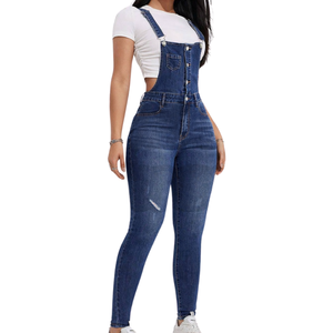 Stylish Women's Summer Denim Set Light Wash Skinny Fit Stretch Blue Overall with Bib Jumpsuit Plus Size Ladies Dresses