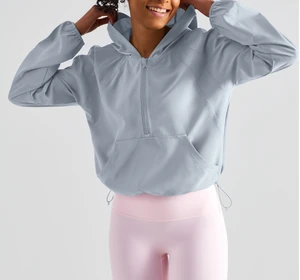 Ladies Sports Top Quick Dry Breathable Yoga Jacket with Adjustable Drawstring Non-Slip Zipper and Sun Protection Fitness Wear