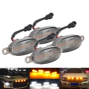 4 in 1 Car Grilles Lamp LED Yellow Light Automotive Car Decorative Accessories Warning Light Super Bright Daytime Running Light
