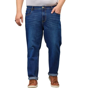 Plus Size Men Eco-Friendly Vintage Straight Denim Jeans Slim Fit Washed Patches Soft Stretch 100% Cotton Comfortable Everyday