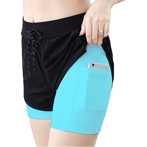 Women Plus Size Custom Double Layer Compression Shorts with Security Pocket