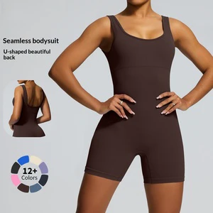 Wholesale Fitness Clothing Sports One Piece Yoga Jumpsuit Gym Workout Ribbed Sleeveless Tank One Piece Jumpsuit