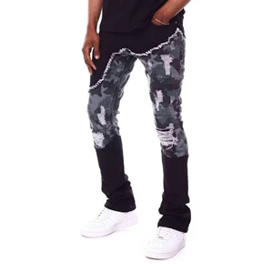 Wholesale Custom Men's Straight Stonewashed Mid Waist Denim Jeans Black Long Pants