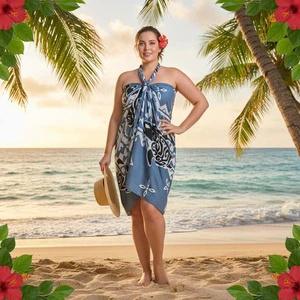 Tropical Rayon Sarong Sea Turtle Inspired Print Pareo Women Lightweight Fabric Beach Resort Wrap Cover-Up