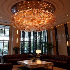 Luxury Natural Amber Glass Chandelier Hand-blown Art Lighting for Hotel Lobby & Atrium