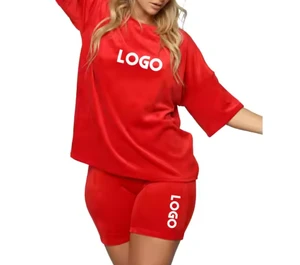 Women Summer 100% Cotton Two Piece Above Knee Casual Breathable Quick Dry Plus Size OEM Service Set