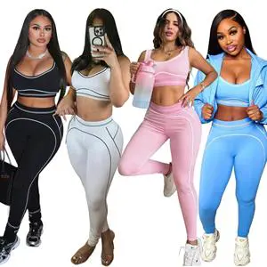 2026 Summer Women's 2 Piece Solid Stripe Gym Fitness Bra And Leggings Yoga Wear Tracksuit Jogger Sportswear Women Two Piece Sets