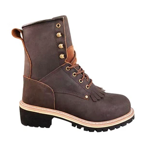 Brown Leather Goodyear Welt Classy Boots Logger Footwear Mining Safety 9 Inch Hight Leather Rubber Outsole Climbing Safety Boots