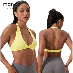 Women's Stylish Soft Compression Yoga Sports Bra Quick Dry Breathable Twist Halter Neck Unique Print Line Pattern for Large Size