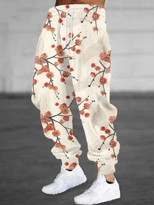 Trendy Printed Men's Sports Pants - Casual Comfortable Design, Breathable Workout Bottoms for Year-Round Leisure