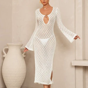 Best Selling Lightweight Women's Solid Chiffon Quick Dry Summer Swim Cover-Up Dress Hollow Beach Cover-Ups