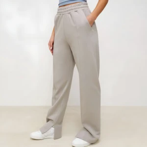Female High Waist Straight Wide Leg Sweatpants Casual Lounge Trousers Soft Stretch Jogger Pants Minimal Streetwear Pockets
