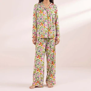 Women's Casual Thermal Satin Sleepwear Suits Custom Made with Front Logo