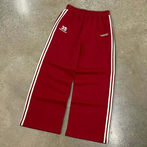 QIANSHI Street Style Men's Side Striped Stacked Track Pants Joggers Heavyweight French Terry Men Wide Leg Baggy Sweatpants