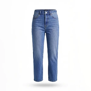 High Waist Straight Leg Women Jeans Vintage Mid Blue Denim Pants Minimalist 90s Style Slim Fit Office Lady Casual Trousers
