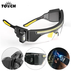 Rechargeable LED Lighted Safety Glasses With Replaceable Lens Digital Power Display Hands Free Light For Camping Fishing Repair