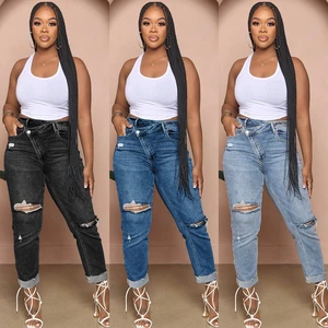 Hot Sale Plus Size Women's Denim Cargo Pants Classics Hole Hollow Out Diagonal Buckle Stretchy Shorts with Hot Selling Features