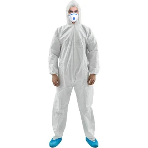 Disposable Type 5/6 Safety Microporous Film Laminated Oil Resistant Coverall with Hood Anti-Static Cleanroom Use