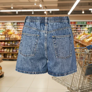 Women's Premium Embroidered 100% Cotton Elastic Waist Denim Shorts: Vintage Wash, Inclusive Fit for Summer Comfort