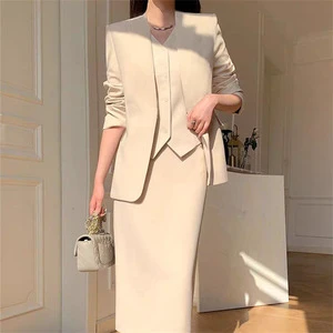 S-3XL Large Size Women's Spring Autumn Chubby Girl Slimming Loose Casual Commuter Business Wear Elegant Two-Piece Suit Polyester