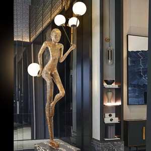 Oversize Art Human Sculpture Standing Light Modern Showrooms Mall LED Hotel Resin Floor Lamp