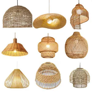 2026 Indoor Handmade Bamboo Lamps Chandelier Pendant Light Contemporary Cane Bamboo Rattan Hand-woven Lighting Fixtures