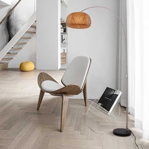 Bamboo Mixed Rattan Floor Lamp Large Single Bamboo Shade Standing Lamp with Bulb Adjustable Height Floor Lighting for Home Hotel
