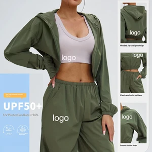 New Women's Outdoor UPF50 Sun-Protective Wrinkle-Resistant Zippered Windproof Hooded Sports Jacket Cycling Hiking Sport