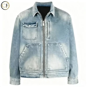 New Stylish Retro Custom Jacket, Acid Washed 100% Cotton, Zip-up Collar Denim Jacket for Men.