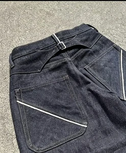 Designer Oversize Vintage Stretch Straight-leg Slim Knitted Distressed Solid Japanese Salvage Raw Selvedge Denim Pant