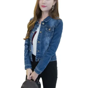 New Style Gothic Womens Printed Denim Jacket Short Turn-Down Collar Jean Outwear Casual Button Crop Coat Jacquard Rhinestone