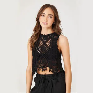 Spring Summer Hollow Women's Vest Sleeveless Tank Top Women Crochet Crop Vest
