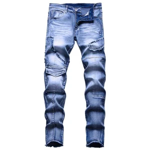 Fashion Comfortable Men's Multi-pocket Decoration Jeans Personalized Elastic Skinny Denim Trousers