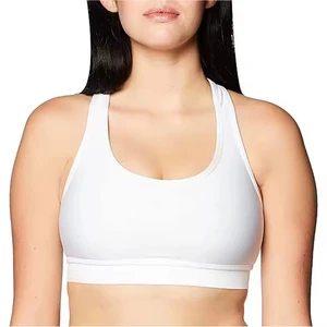 Premium Quality Breathable White Women's Sports Bra Scoop Neck High Support Seamless Quick Dry Spandex Fit Workout Front