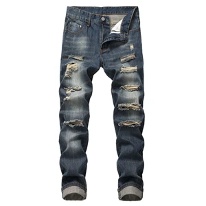 Wholesale Skinny Ripped Pencil Pants Fashion Straight Tube Slim Fit Without Stretch Comfortable Casual Denim Jeans for Men