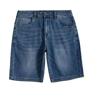 Men's Straight Leg Denim Shorts Medium Wash Cotton Casual Summer Shorts Mid Waist Pockets Woven Fabric