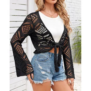 Solid Long Sleeve Beach Cover up Women Sun Protection Lightweight Breathable Mesh Sunscreen Swimsuit Cover up Cardigan