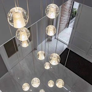 Customizable Modern LED Glass Chandelier Long Hanging and Adjustable for High Ceilings Bubble Stairwell Lighting for Home Room