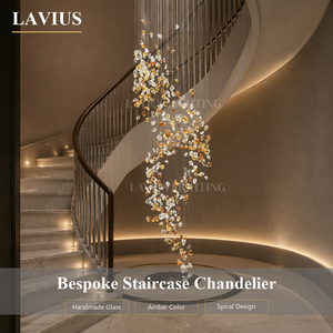 Hand-Blown Floating Glass Staircase Chandelier | Extra-Long Suspension | Villa Stairwell & Entry Lobby | Custom - Lavius