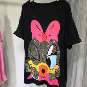 Super Plus Size Women's Summer T-Shirt Cute Minnie Design Loose Short Sleeve Mid-Length Heavy Industry Eco-Friendly Knitted