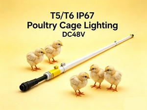 LED Poultry Light T5/T6 4ft 5ft 6ft DC48 Flicker-free Dimming 2700K-6500K 4W-6W IP67 Chicken Coop Lighting