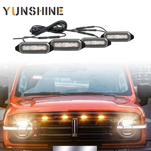 4PCS Grille LampLED Driving Lights Plastic Front Hood Grille LED Small Yellow Lights Front Decorative Light Modification