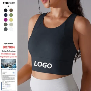 Women Racerback Permanent Cup Pad Running Longline High Impact Support Bras Tank Crop Top Sport Bra for Yoga Gym Workout Fitness