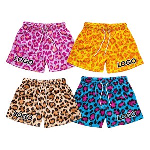 Factory Wholesale Comfort Fit Knee Length Summer Beach Shorts For Men Sublimated Leopard Print Mesh Linen Fitness Sports Shorts