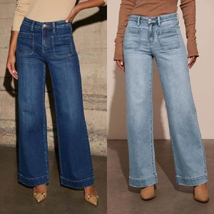 Women's Spring New Arrival High-Waisted Loose Fit Wide-Leg Denim Jeans Streetwear Style Distressed Wash Polyester/Cotton 3D