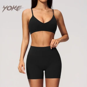 Women's New Yoga Set V-neck Backless High-waisted Workout Fitness Pilates Training Two-piece Set